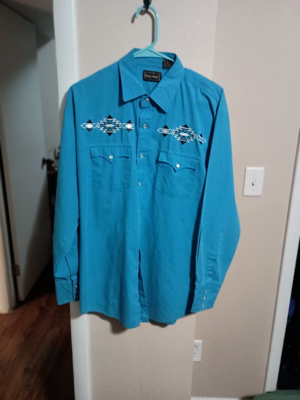 High Noon Mens Long Sleeve Western Shirt Pearl Snaps Size Large Southwest Design